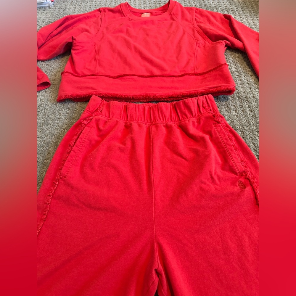 Free People Movement Red Two-Piece Fringe Sweats, Size L